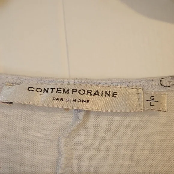 Womens Large 100% linen Graphic Tee Crew Neck Long Sleeve Shirt light blue - Picture 3 of 4